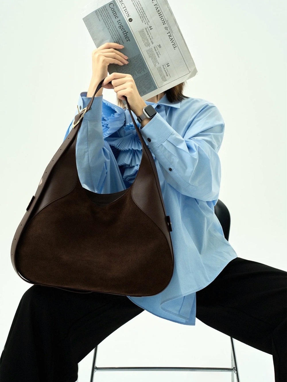 Oleada Marina Hobo Bag Mocha Suede & Top Grain Leather - Elegant Carryall